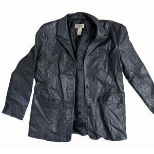 Style & Co Collection Genuine Leather Jacket Women’s L Black Button Front